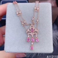 fine jewelry 925 sterling silver inset with natural gem womens luxury fashion plant pink sapphire pendant necklace support dete