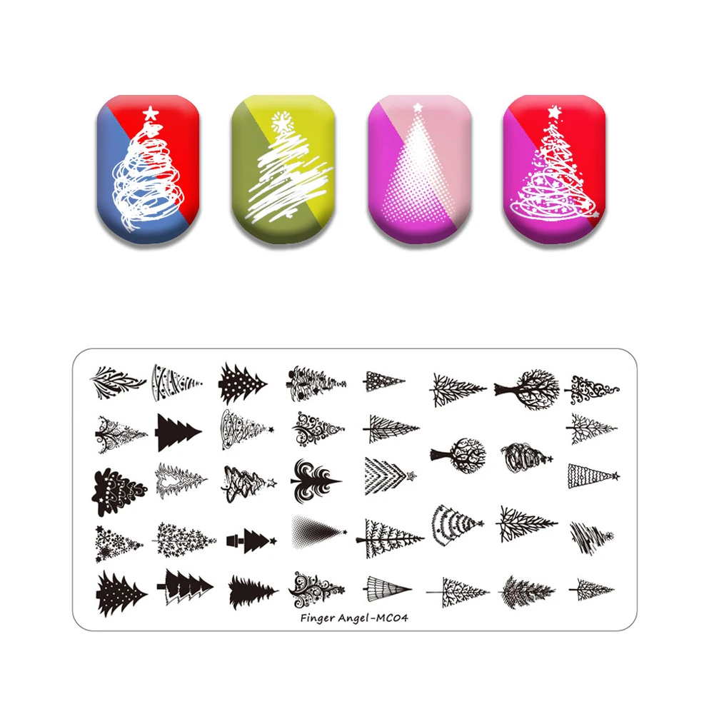 Merry Christmas Stamping Plates Tree Snowman Stamp Plate Leaf Geometric Stainless Steel Nail Art Image Stencil | Красота и здоровье