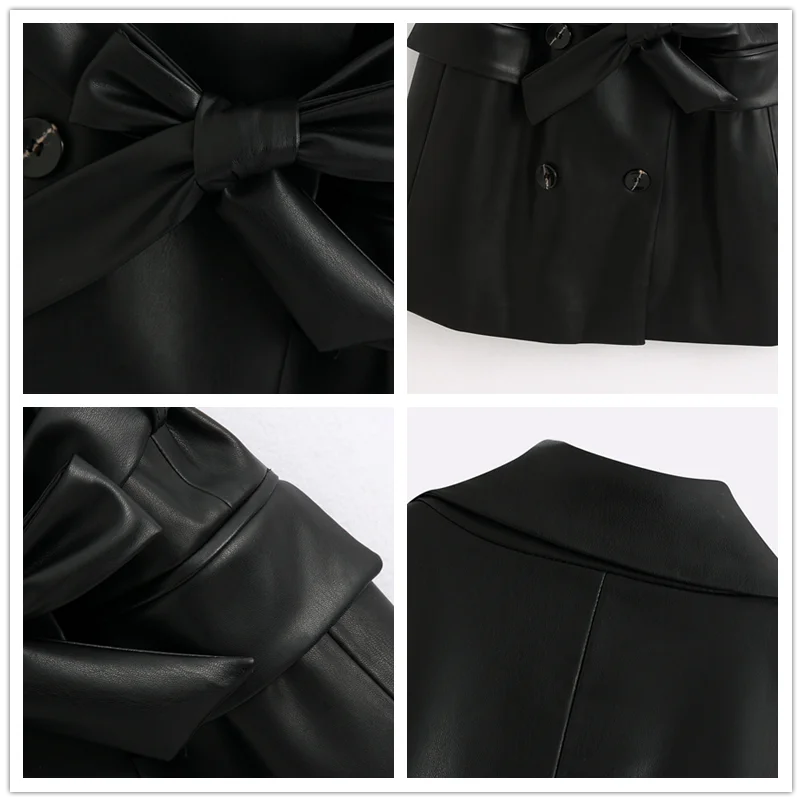 ROHOPO Черное мини-платье без рукавов из искусственной кожи с двойной грудью и