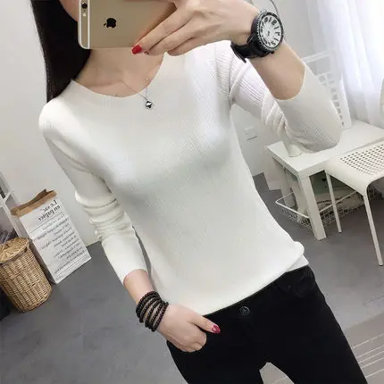 Хлопковый свитер OHCLOTHINGnew style2019 Женский однотонный облегающий с круглым вырезом и