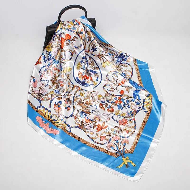 2020 90x90 цветочный принт многоцелевой женский Шелковый саржевый шарф атласный