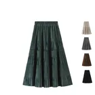 Женские юбки, модная женская юбка миди, плиссированная бархатная юбка А-силуэта с эластичным поясом