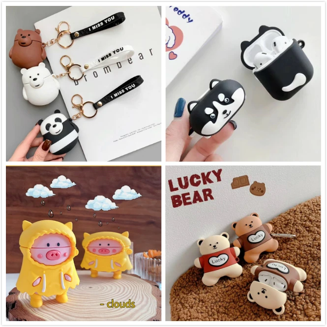 Чехол для наушников AirPods силиконовый чехол с изображением медведя из мультфильма