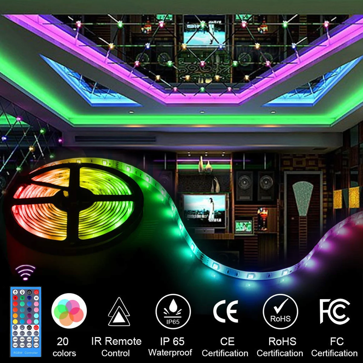 Затемнение светодиодные RGB ленты SMD 5050 Водонепроницаемые гибкие RGB ленты огни самоклеющиеся неоновые световые фестивальные освещения с пультом дистанционного управления
