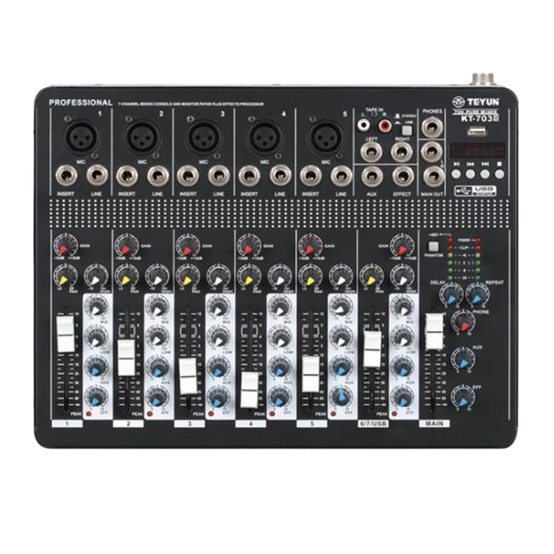 

RISE-Sound Card Audio Mixer Sound Board Console Desk System Interface 7 Channel Usb Bluetooth 48V Power Stereo (Us Plug)