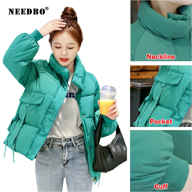 NEEDBO Winter Jacket Women 2021 Parka Puffer Jacket Women Winter Coat Warm Plus Size Solid Standard Collar Casual Casaco Outwear