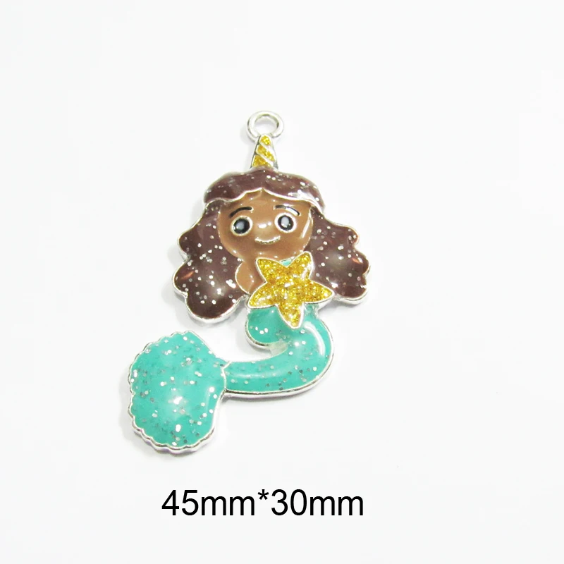 Новейшие 10 шт./пакет блеск Единорог Русалка с морскими звездами эмаль Кулоны из