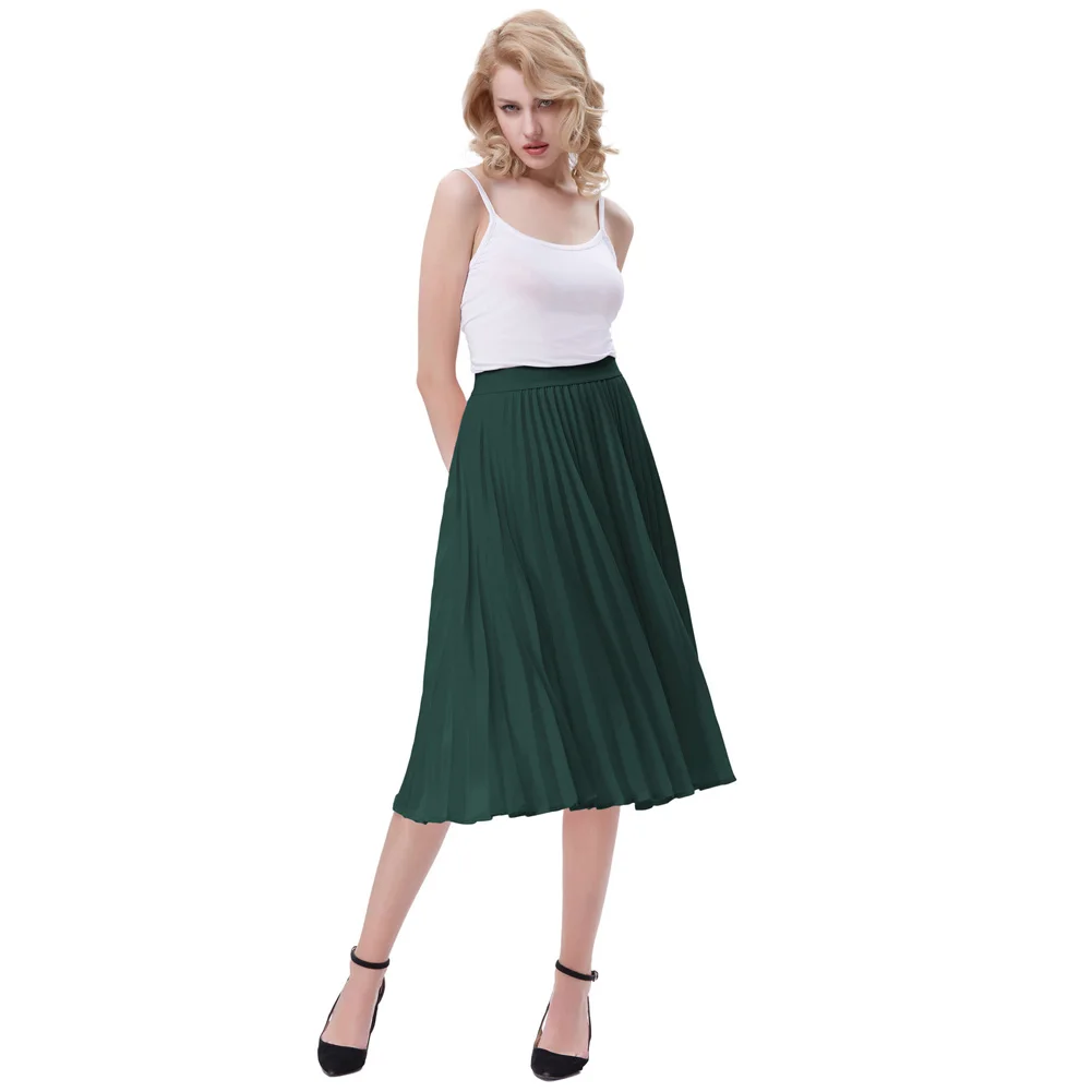 2020 Spring Women Elegant Maxi Pleated Skirt High Waist A-Line Elasticated Long Casua Party Skirts Vintage Female | Женская одежда