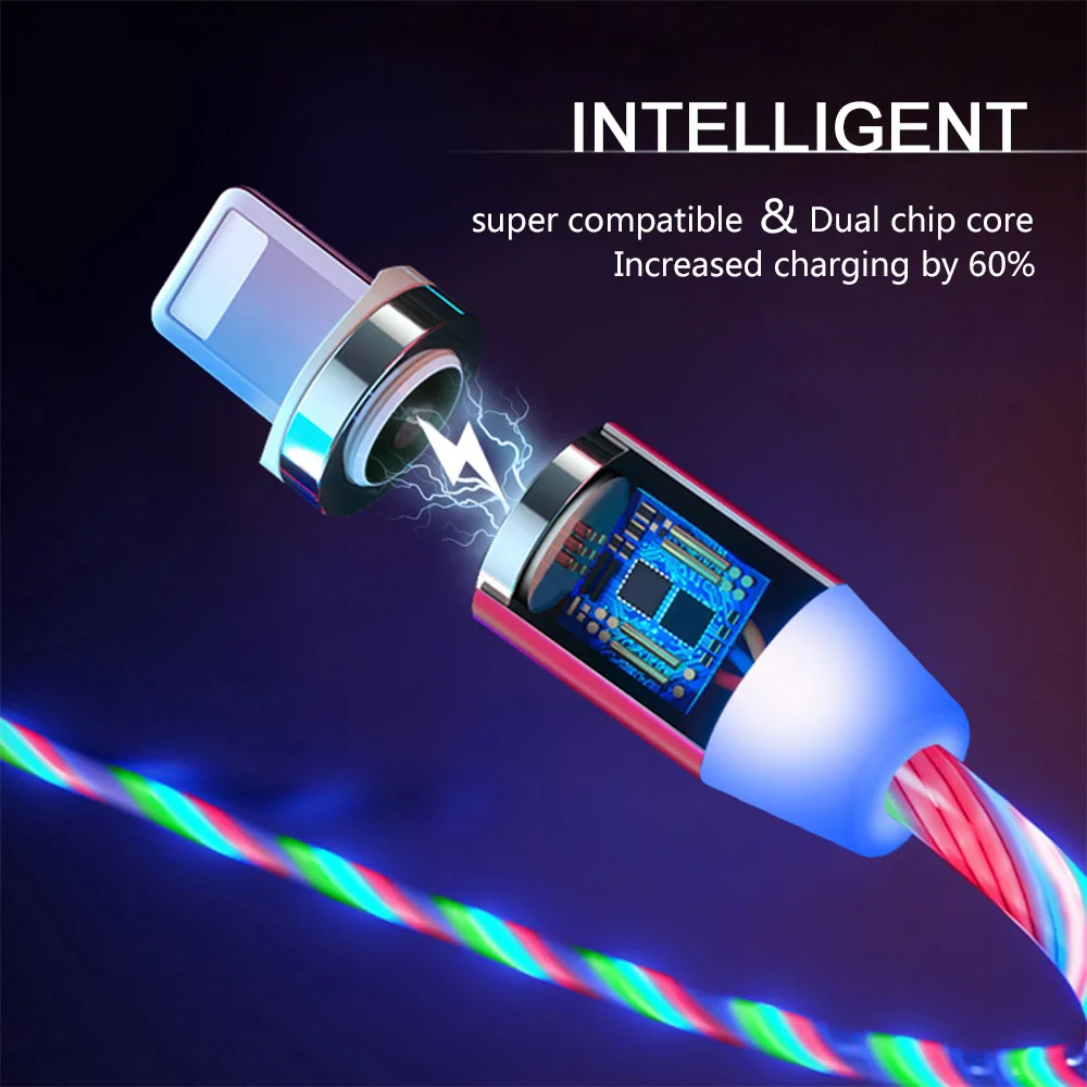 Светодиодный магнитный кабель Micro USB Type C Магнитный зарядный Шнур для iphone Samsung Xiaomi