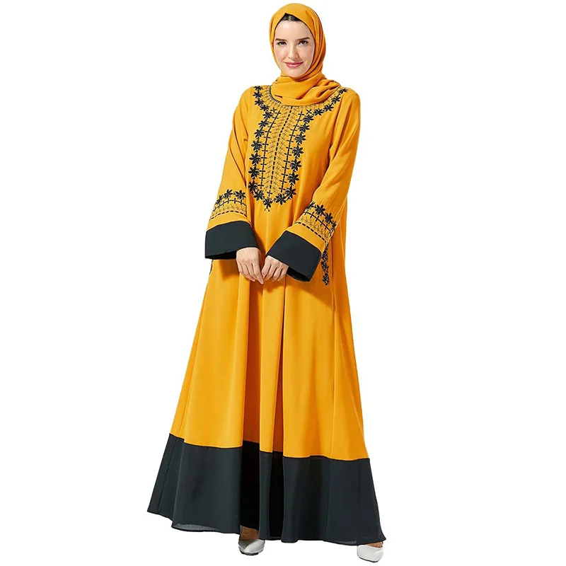 Модное женское платье Ближнего Востока, длинное платье с вышивкой и карманами, абайя, одежда в мусульманском национальном стиле, платье с дл...