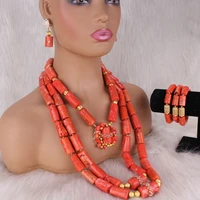 dudo african nigerian african coral beads jewelry set 100 nature coral 3 layers wedding necklace set free shipping luxury 2019