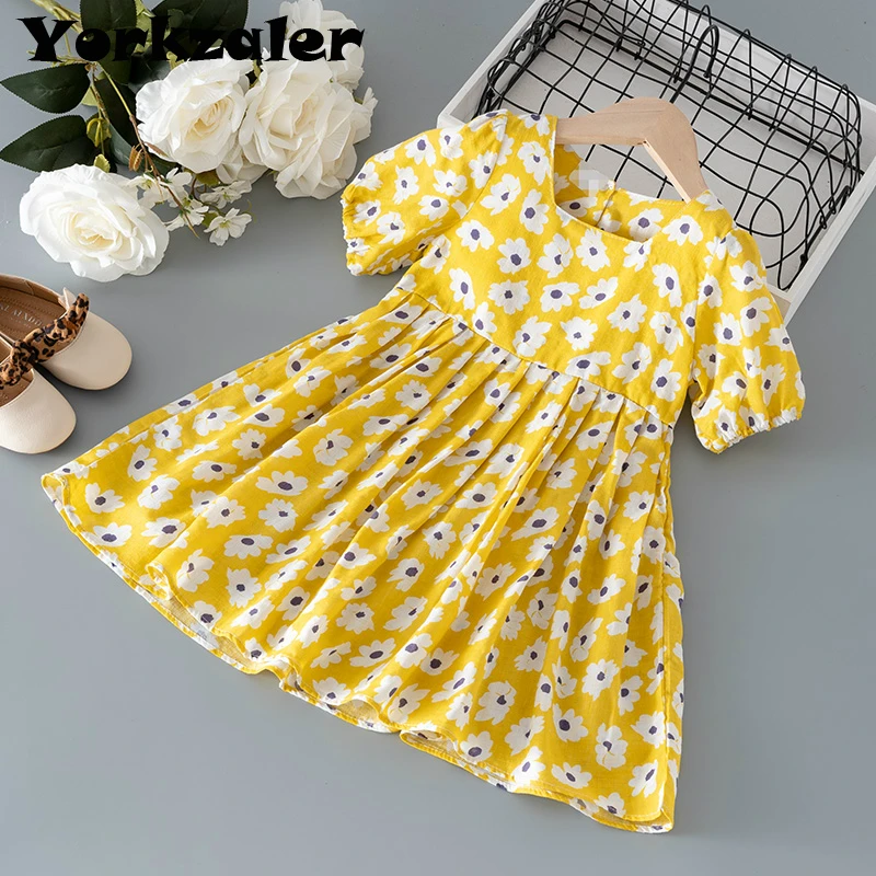 

2020 платье с короткими рукавами для девочек, летние Хлопковые Платья с цветочным рисунком для девочек, модная детская одежда, детское платье ...