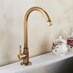 high quality faucet brass classic gooseneck single lever only cold kitchen sink faucet outdoor tap bronze brushed finish free global shipping