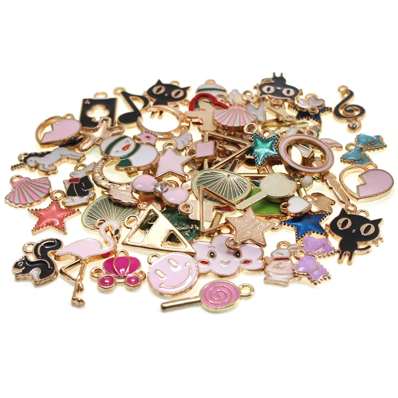 

50pcs Mixed Styles Copper Metal Dripping Oil Animal Charms Pendant DIY Jewelry Findings for Necklace Bracelet Making Accessories