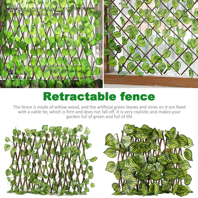 

Artificial Green Leaf Retractable Extension Yard Fence Simulation Landscaping Garden Fence Decoration Mesh Grille