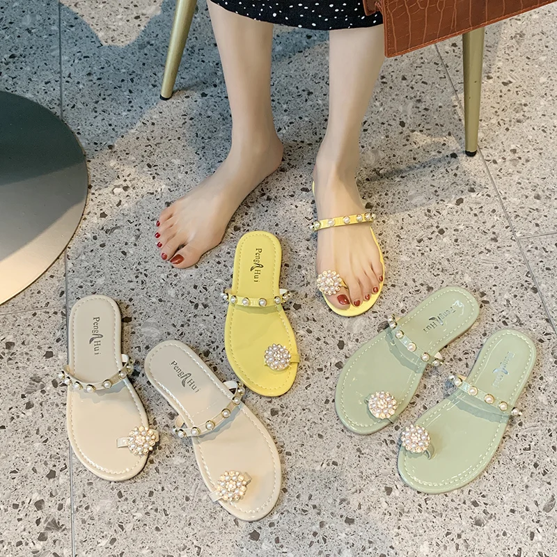 

Glitter Slides Slippers Casual Beach Shoes Low Slipers Women Rubber Flip Flops Jelly Luxury Sabot Summer Flat 2021 Hawaiian Fabr