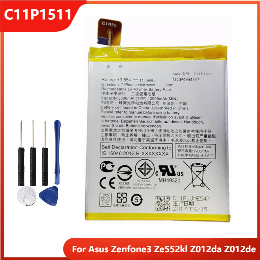 

Original Phone Battery C11P1511 For Asus Zenfone3 Ze552kl Z012da Z012de Authentic Replacement Rechargable Batteries 2900mAh