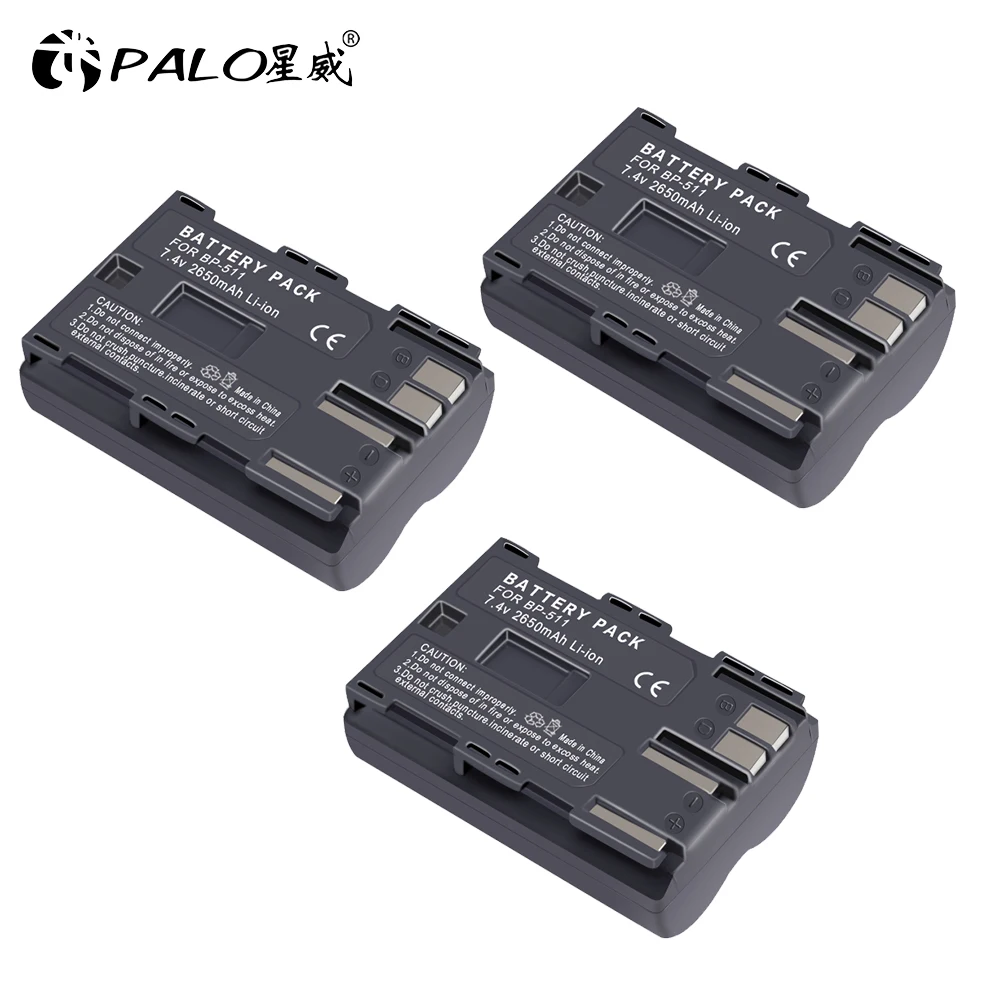 3PCS PALO 2650 мА/ч, 7,4 V BP-511 BP-511A BP 511A для Камера Батарея BP511 BP 511 для цифровой однообъективной зеркальной камеры Canon EOS 40D 300D 5D 20D 30D 50D 10D G6 L10 - Цвет: 3PCS