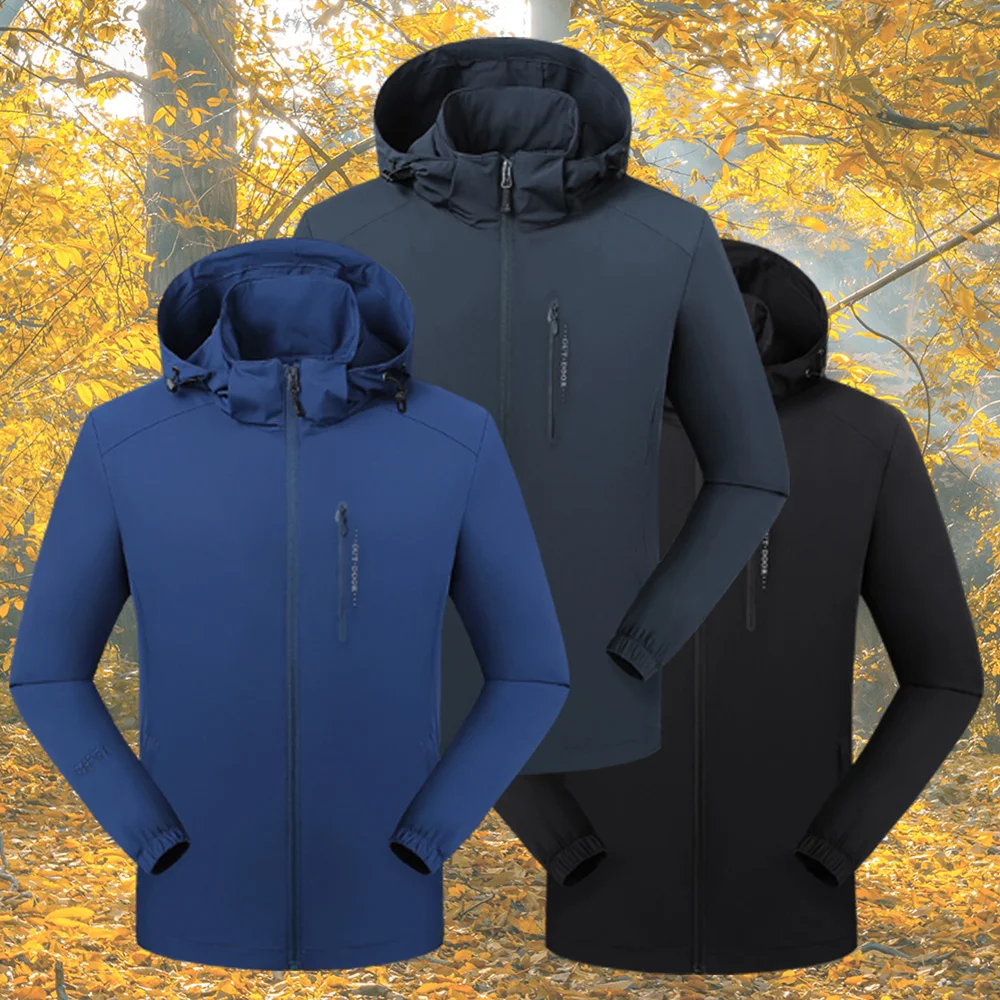

Men Waterproof Shell Jacket Detachable Hood Breathable Windproof Stretchable Wearproof Hiking Travel Outdoor Windbreaker Coat