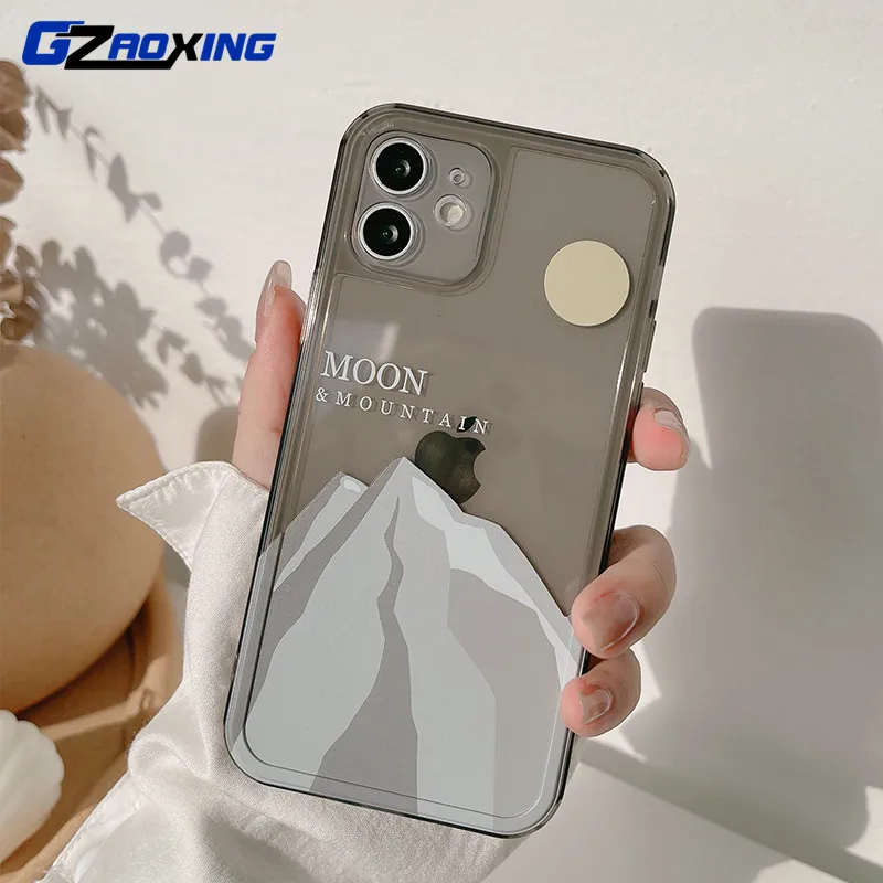 

Черный прозрачный мягкий чехол Mountain для IPhone 7 8 Plus SE2 X S XR 11 12 13 Mini Pro Max, защитный чехол для камеры для мужчин
