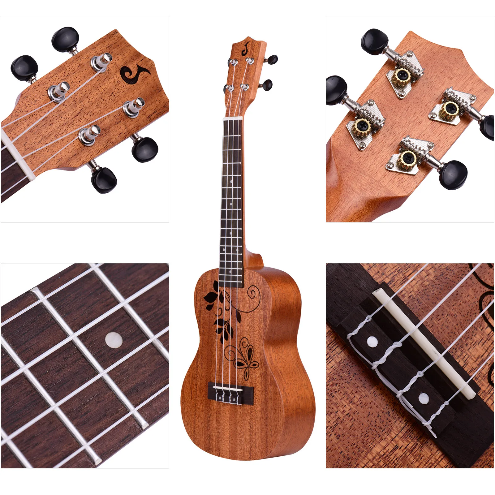 

Jaoques 23 Inch Concert Ukulele Kit 4 String Acoustic Beginner Hawai Ukelele Uke Wood Pattern Carved Top Engineered Wood