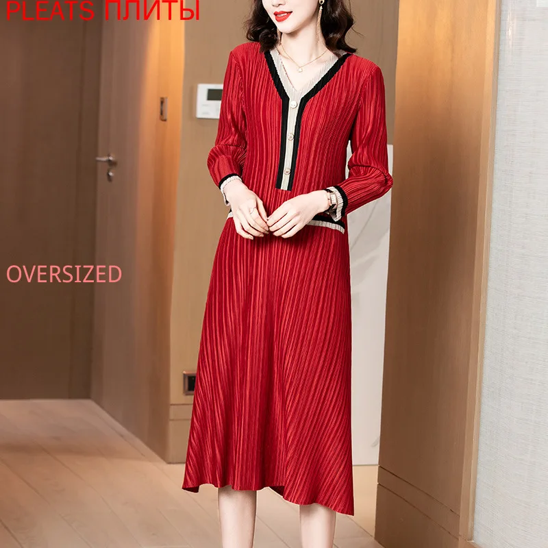 

Весеннее Новое плиссированное платье MIYAKE 2021 Европейская и американская мода темперамент свободный и тонкий складки Vestido Мода Shein