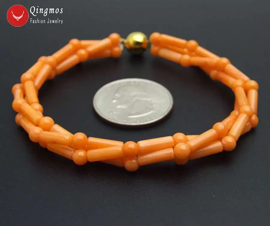 Fashion 3*9mm Thick Slice Natural Orange Coral Bracelet for Women with 4mm Round Jewelry 3 Strands Chokers 7.5'' | Украшения и