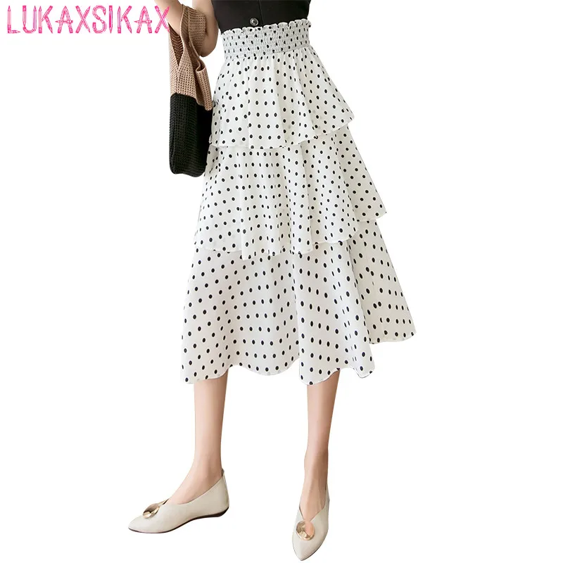

Женская многослойная юбка в горошек, элегантная шифоновая юбка с высокой талией, весна-лето