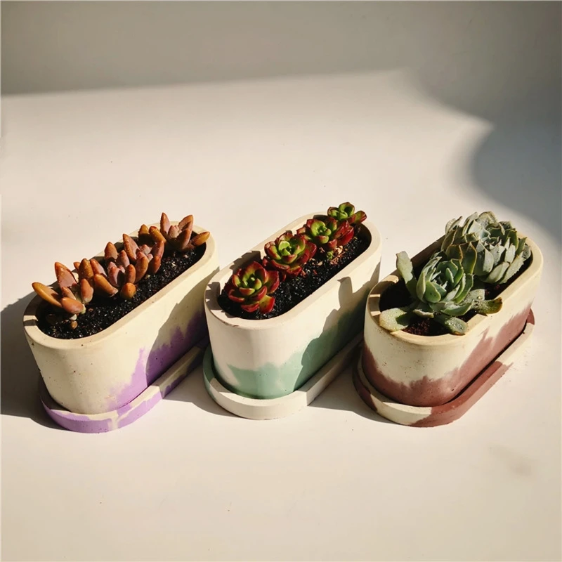 13MC ручной работы бетона горшок пресс форм большой овальной вставкой из растение