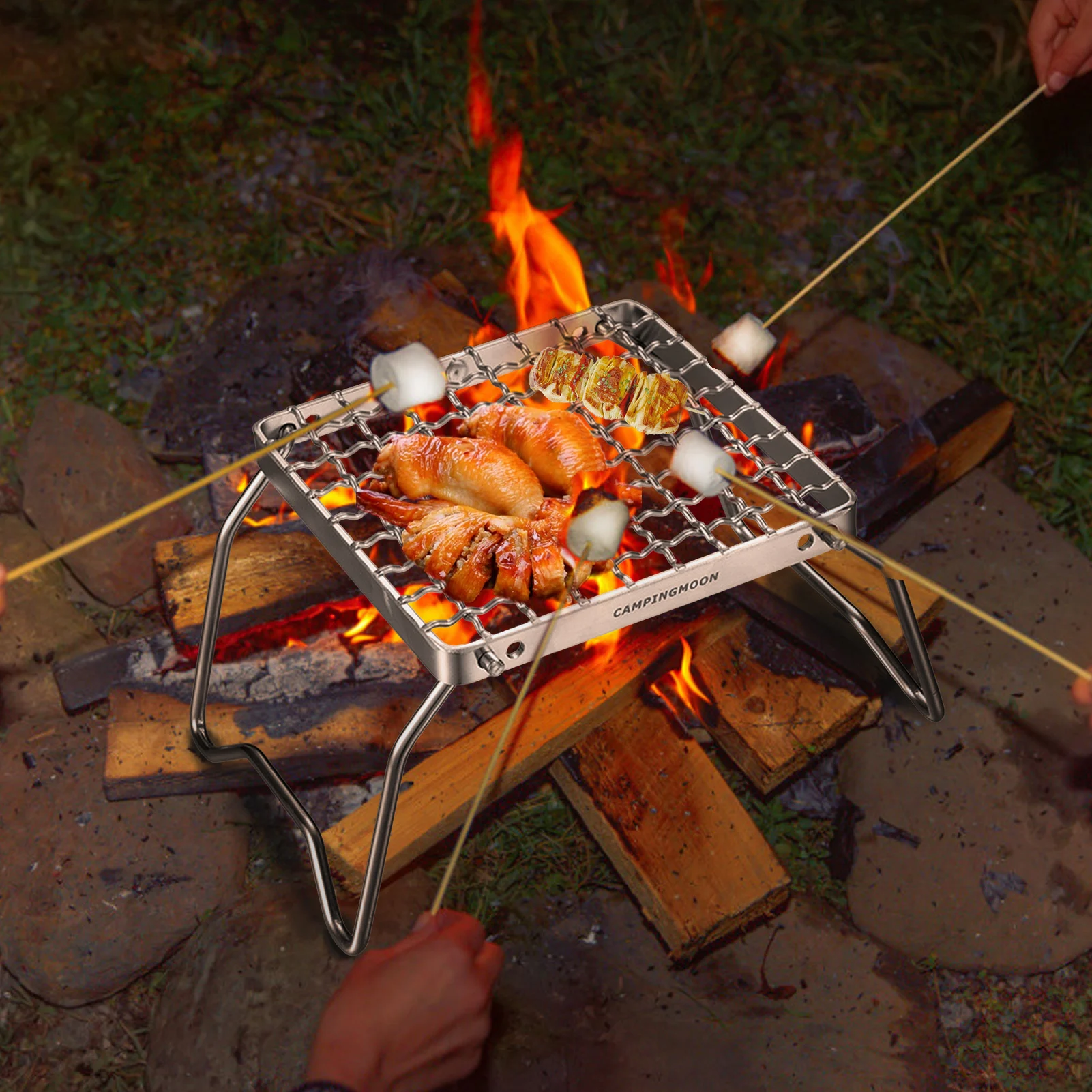

Campfire BBQ Grill Foldable Adjustable Stainless Steel Barbecue Rack Non-Stick Barbecue Grilling Mesh