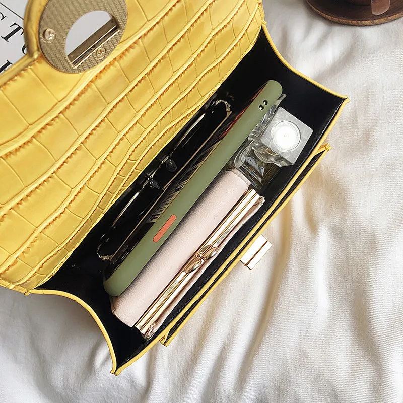 

Flap Black Small Square Shoulder Women Bag High Quality Leather Messenger Bags Female Crocodile Pattern Chain Clutch Bag Wallet
