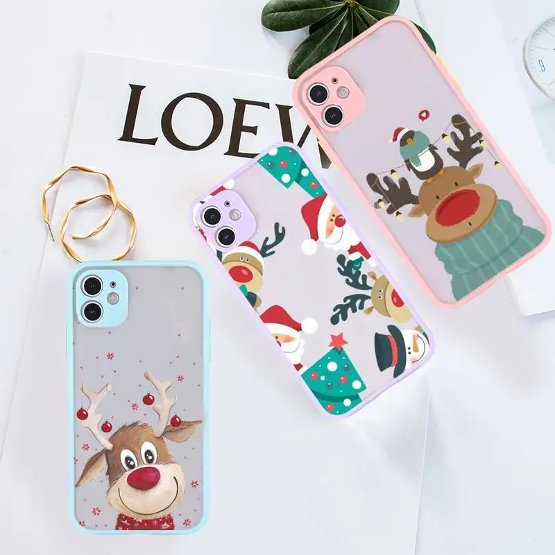 

Merry Christmas Phone Case For iPhone 12 11 Mini Pro XR XS Max 7 8 Plus X Matte transparent Purple Back Cover