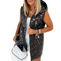 lugentolo winter vest women black sleeveless jacket women hooded zipper pocket streetwear waistcoat women