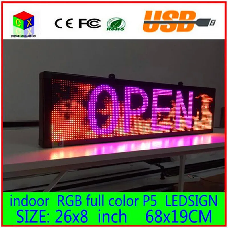 26X8 дюймовый светодиодный рекламный знак P5 комнатный полноцветный дисплей