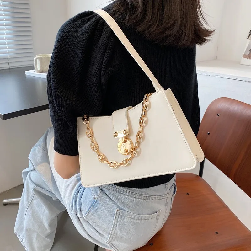 

Branded Design PU Leather Small Crossbody Shoulder Bags For Women 2021 Summer Ladies Luxury Tendy Chain Underarm Handbags