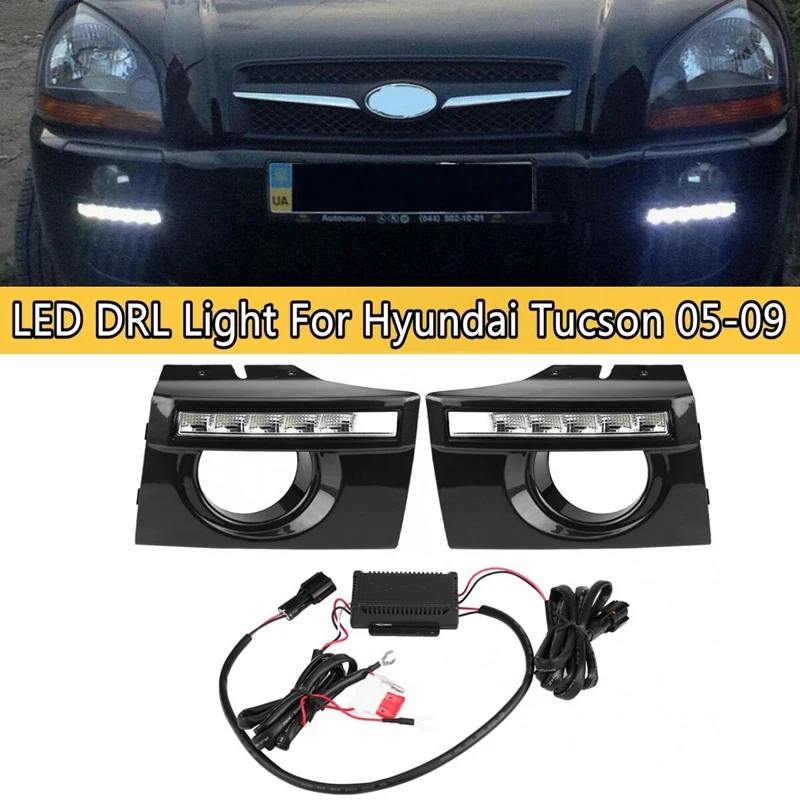 1 Pair Car Daytime Running Light DRL LED Daylight Fog Lamp Cover For Hyundai Tucson 2005-2009 | Автомобили и мотоциклы