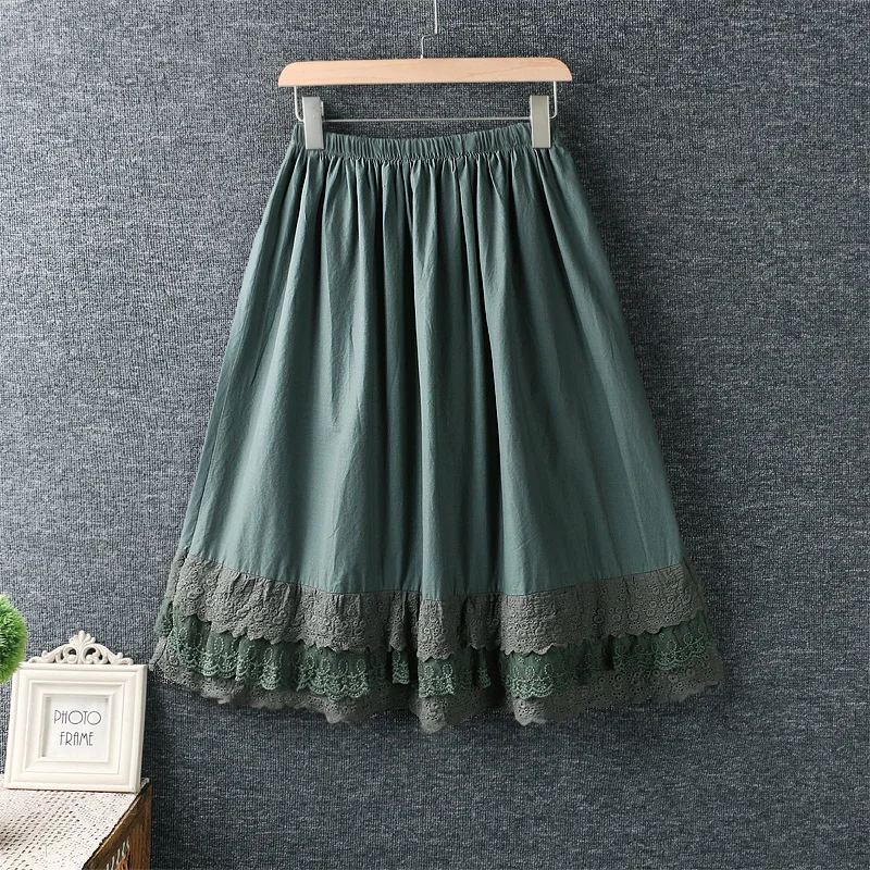 

Lamtrip 6 Colors-- Japanese Style Lace Ruffles Hem Wide Lolita Mori Girl Skirt Cotton Kawaii Saia