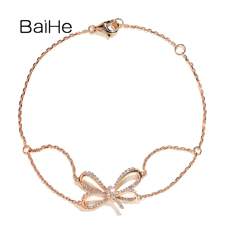 

BAIHE Solid 18K White/Yellow/Rose Gold H/SI Natural Diamond Bowknot Bracelet Lady Women Fine Jewelry Making سوار צמיד קשת