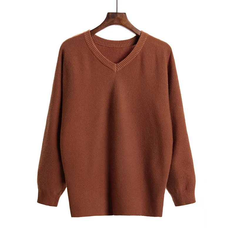 

HLBCBG V Neck Women Sweater Autumn Winter Basic Thick Warm Knitted Jumper Femme Christmas Sweaters Ribbed Knitted Pullover Tops