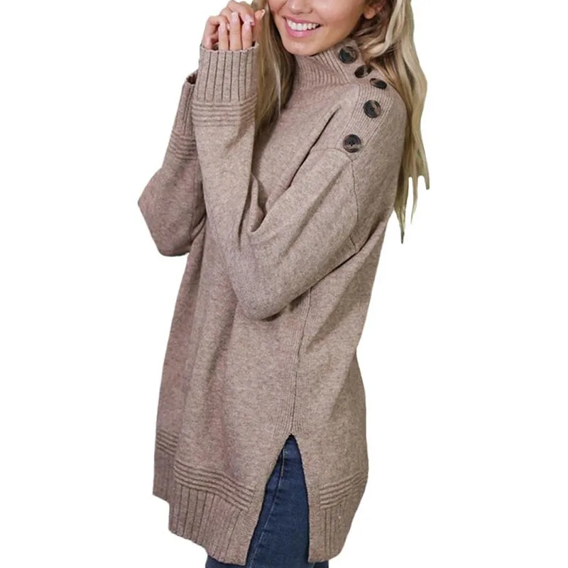 

Sweater Women Autumn Knitted Pullover Button Fashion Solid Office Casual Long Sleeve V Neck Female Long Knitwear Sueter De Mujer