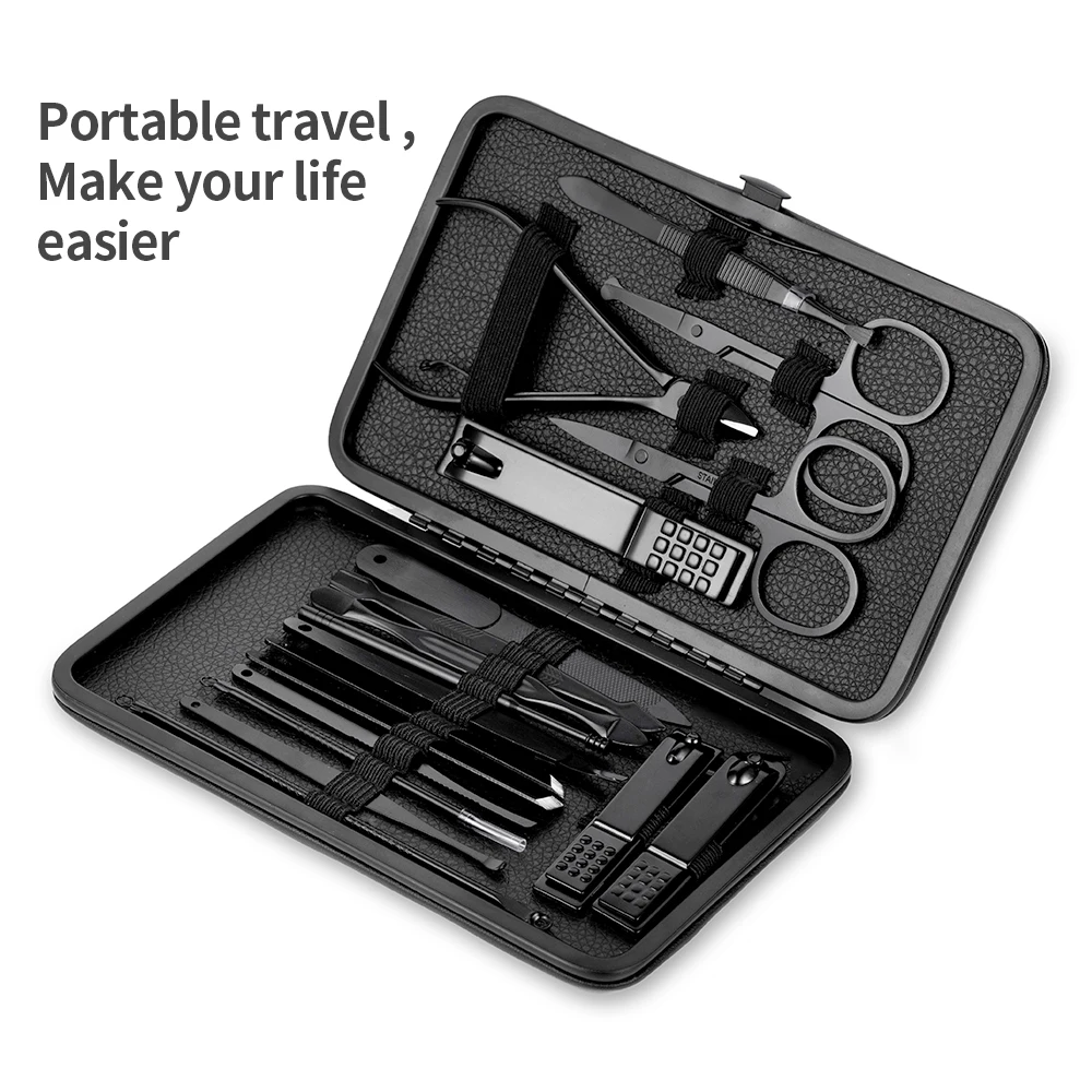 

Nail Clippers Set Black Stainless Full Function Manicure Kit Professional Nail Cutter File Cuticle Scissors Manicure Tools Set