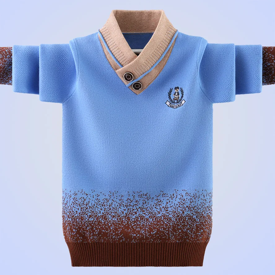 Новинка хлопковая одежда Детский свитер сохраняющий тепло пуловер с V-образным