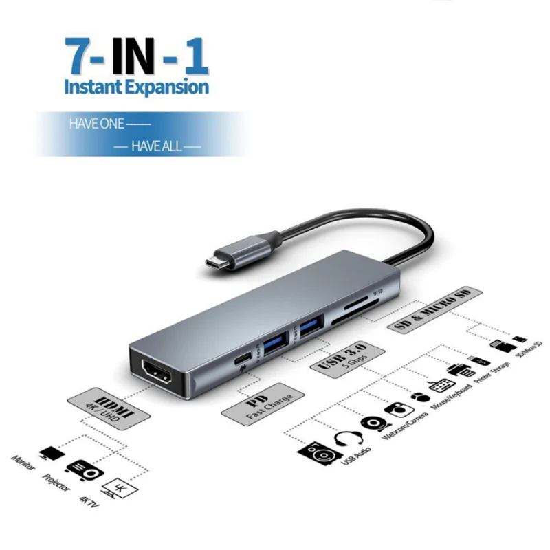

Док-станция 6 в 1, USB C, HDMI, 2 порта USB 3,0, SD, TF, кардридер для MacBook Pro