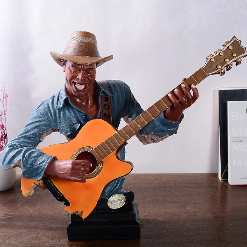 

WU CHEN LONG Retro Music Character FigurineArt Black People Band Figures Statue Creative Resin Craft Bar Home Decorations R4118