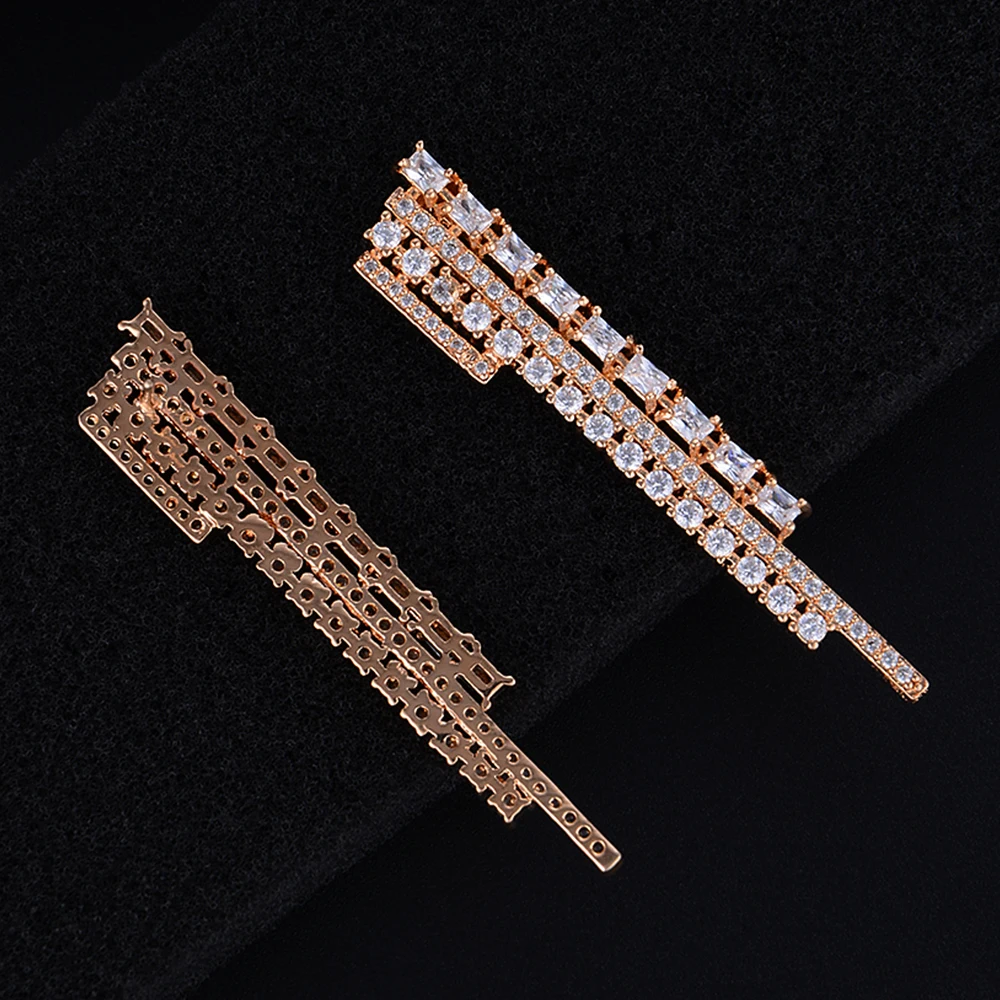 

LARRAURI Original Brand Fashion Long Women Earrings Cubic Zirconia Statement Drop Dangle Earrings Wedding Bridal Jewelry