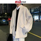 Тренчкот LAPPSTER мужской шерстяной, однотонный винтажный Модный жакет в Корейском стиле, уличная одежда в стиле Харадзюку, 2021
