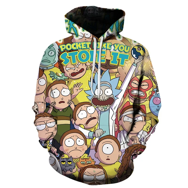 Аниме Рик и Морти толстовки с капюшоном 3D для мужчин женщин длинным рукавом