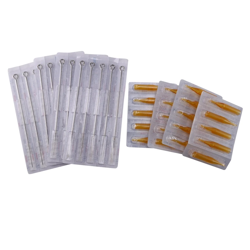 

20Pcs Stainless Steel Tattoo Needles Set With 20Pcs Disposable Tattoo Tips Tubes Set Sterile Nozzle Semi-Permanent Rl/Rt