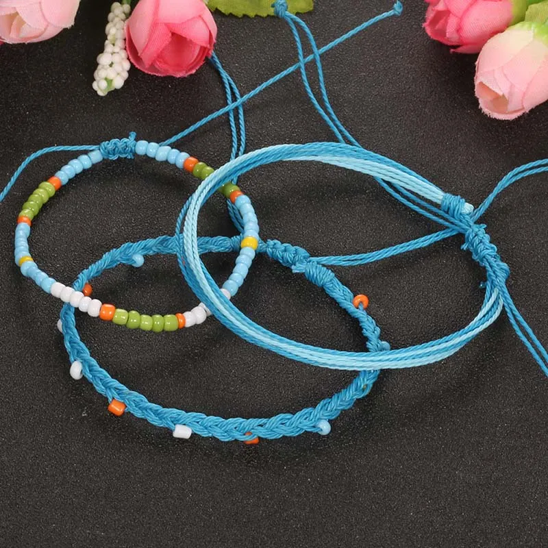 3 шт./компл. Женские Простые браслеты в стиле ретро яркие бусины синяя веревка