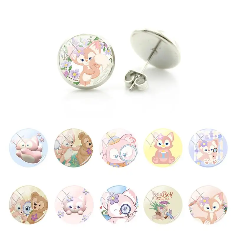 

Disney Cute Lovely Long Tail LinaBell Round Dome Earrings Stud Earrings Glass Cabochon Ear Accessories Fashion Jewelry FWN667
